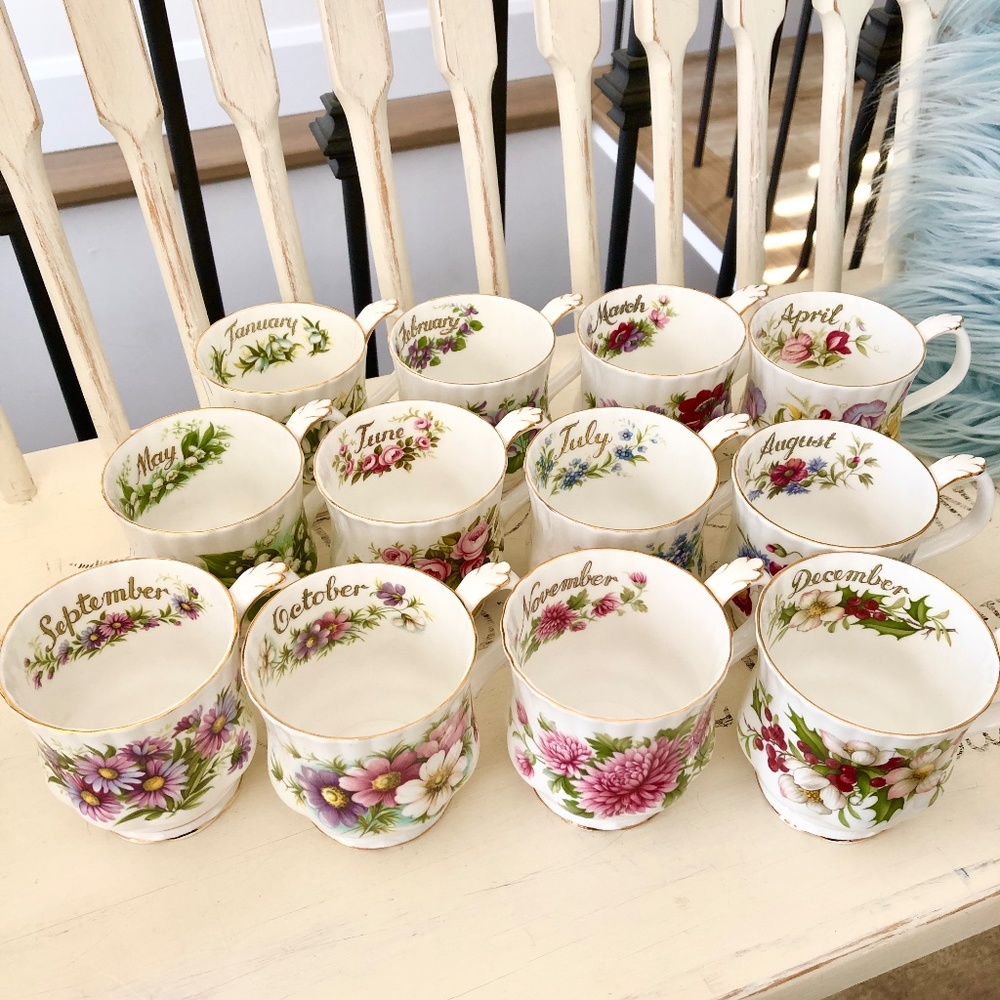 Royal Albert, Bone China, Flower Of The Month Series, China Teacup, Set Of 12 - Picture 2 of 15